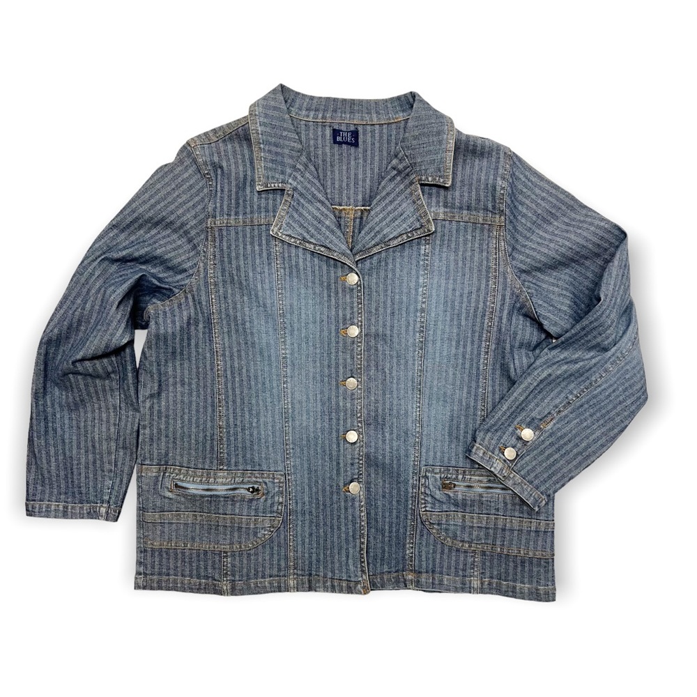 The Blues Vintage Stripe Denim Chore Railroad Engineer Jacket SZ 1X